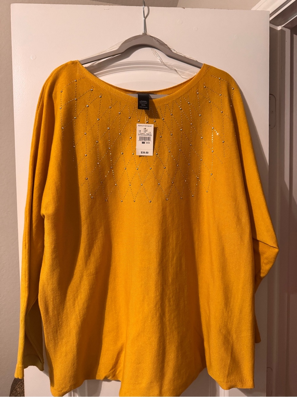 Ashley Stewart Crystal-Embellished Yellow Crewneck Sweater
